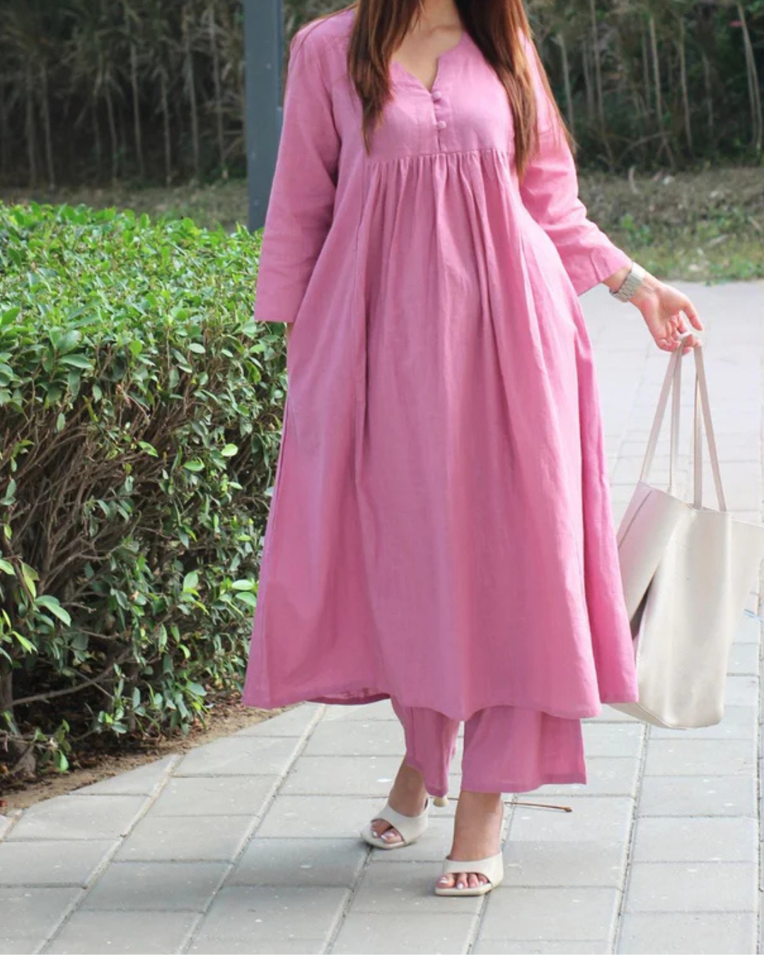 Elegant Light pink A-Line Kurta with Matching Pants – Cotton Comfort Wear