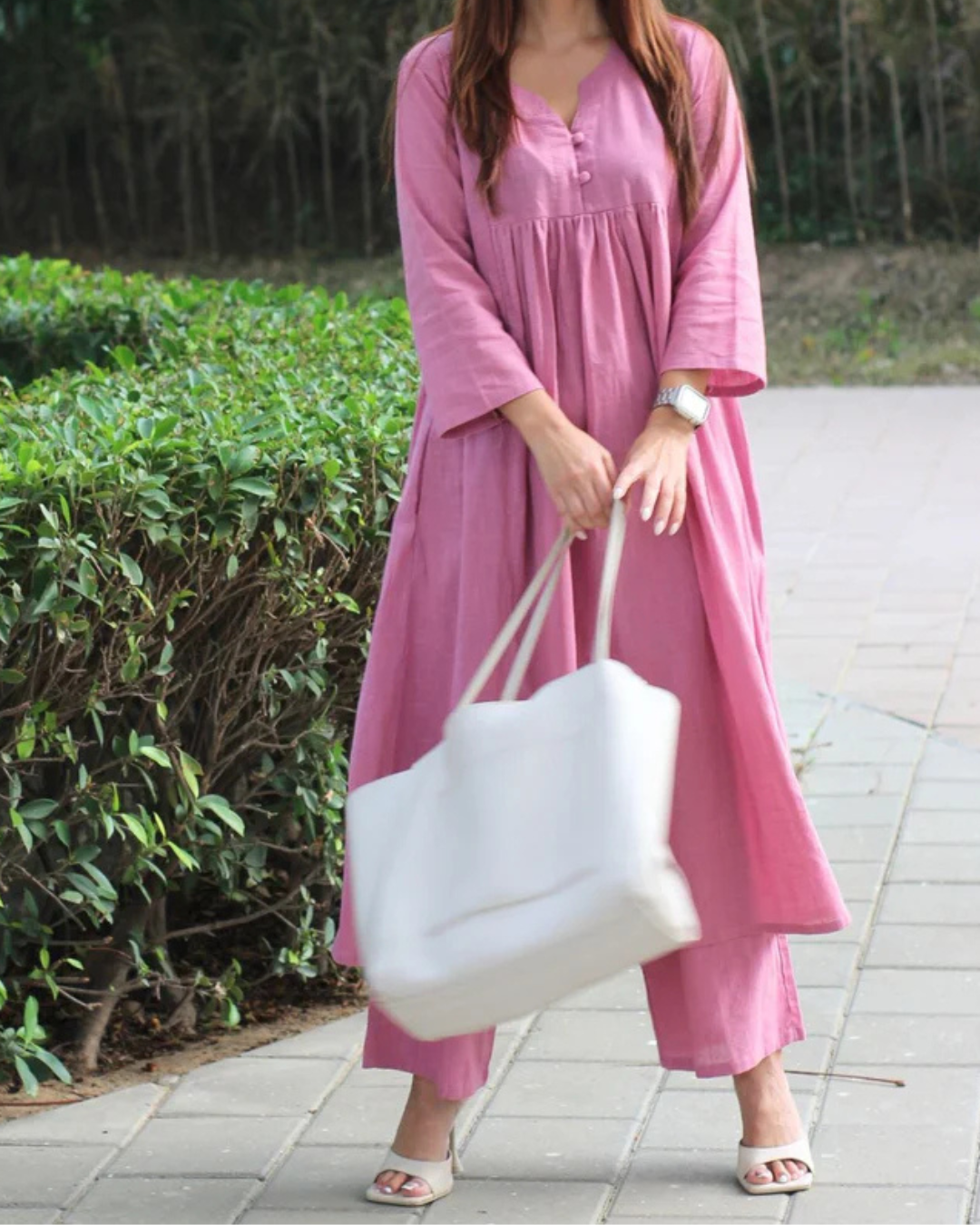 Elegant Light pink A-Line Kurta with Matching Pants – Cotton Comfort Wear