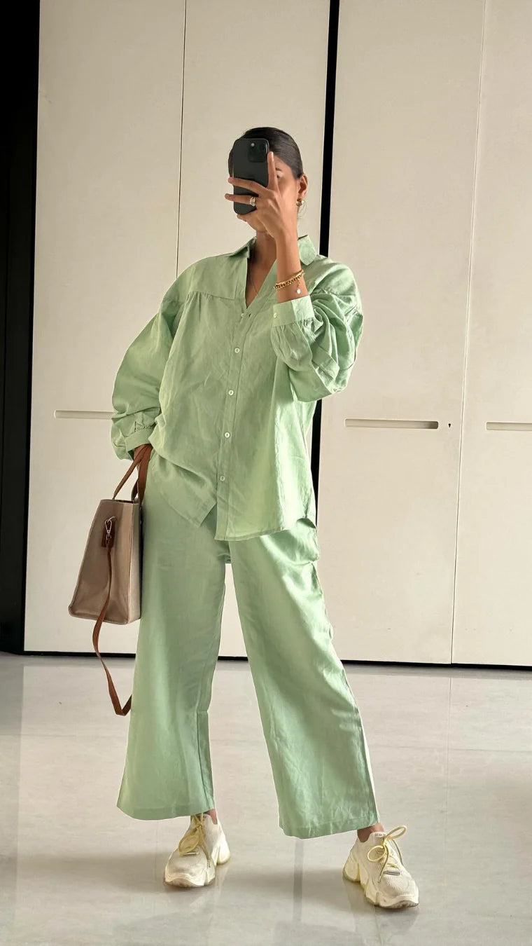 Premium Linen Co-ord Set in Sage Green