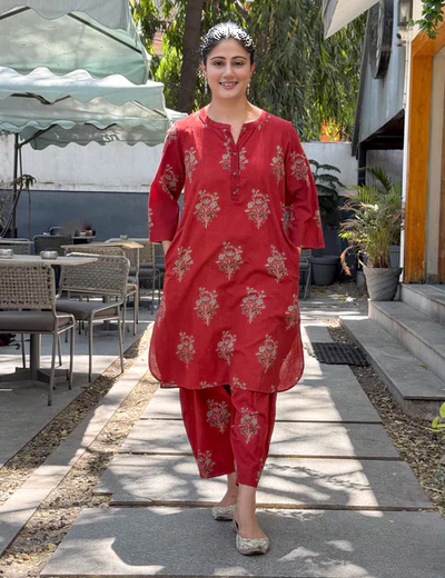 Cotton Handblock Printed Natural Dyed Ajrakh Co-ord Set.