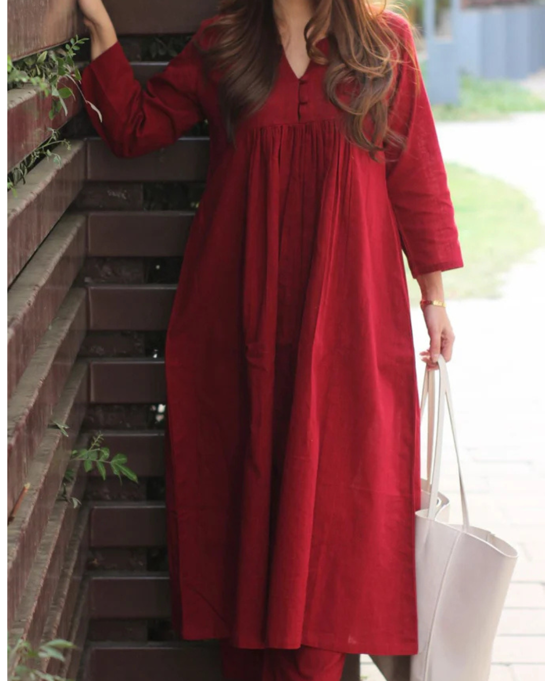 Elegant Maroon A-Line Kurta with Matching Pants – Cotton Comfort Wear