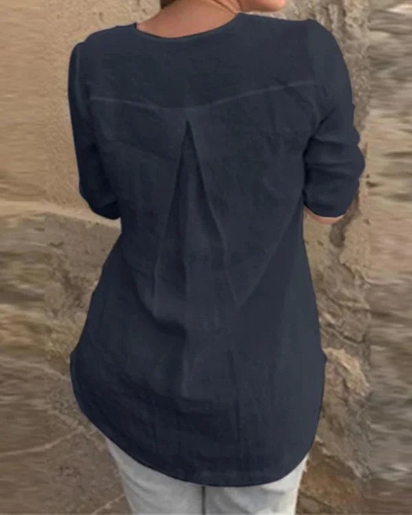 Casual Navy Pure Cotton Women Top