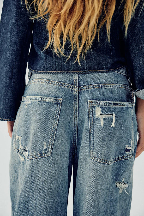 TRF BAGGY FRAYED MID-RISE JEANS