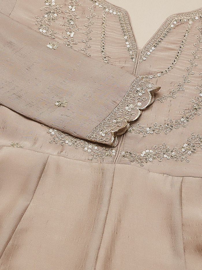 Elegant Taupe Embroidered Kurta Set with Dupatta for Women