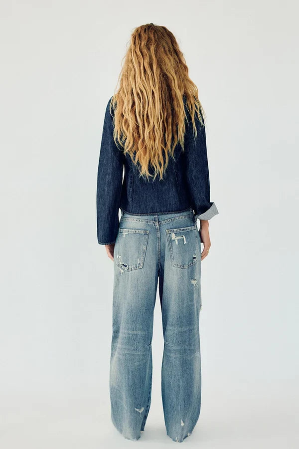 TRF BAGGY FRAYED MID-RISE JEANS