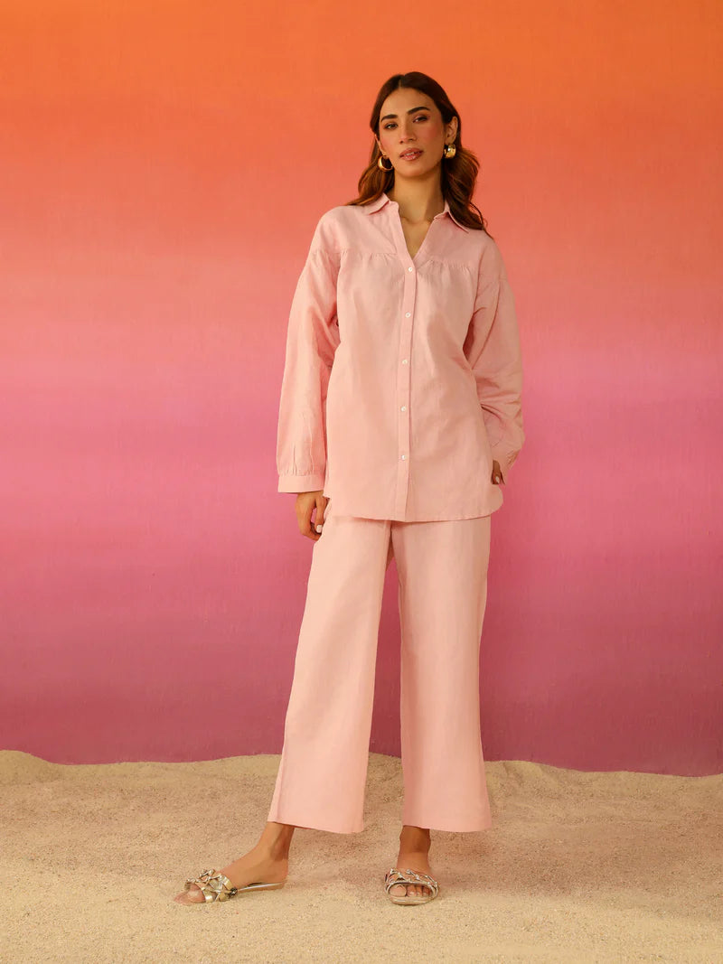 Premium Linen Co-ord Set in Rose Pink