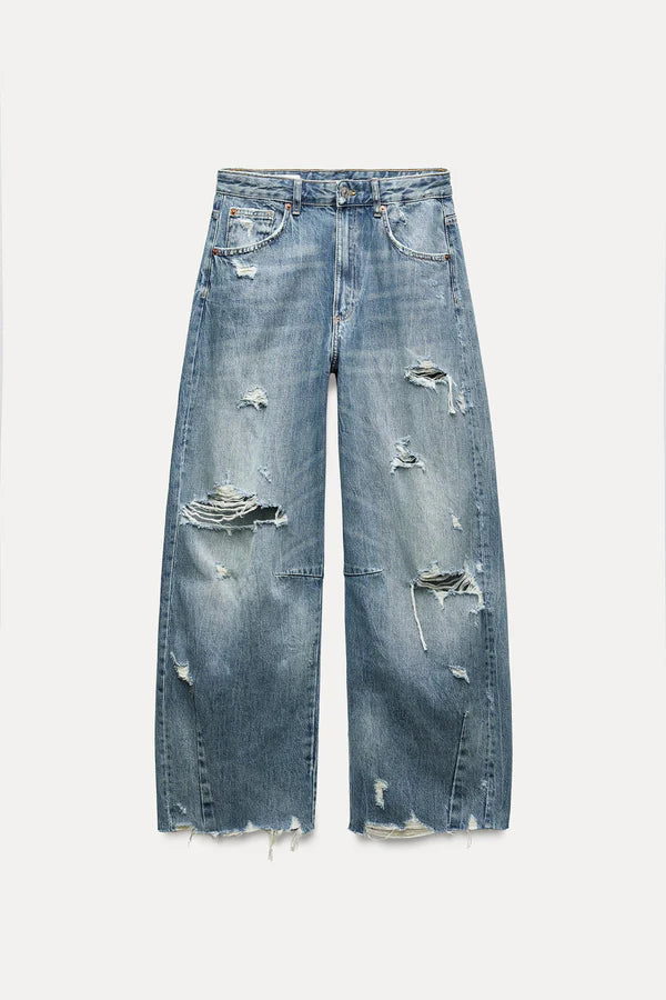 TRF BAGGY FRAYED MID-RISE JEANS