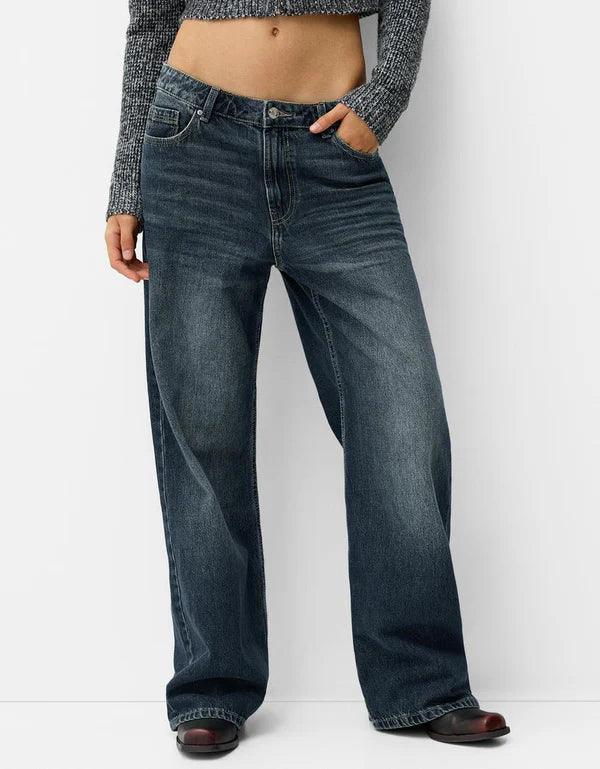 Unisex Highwaist Green vintage wide-leg Baggy jeans