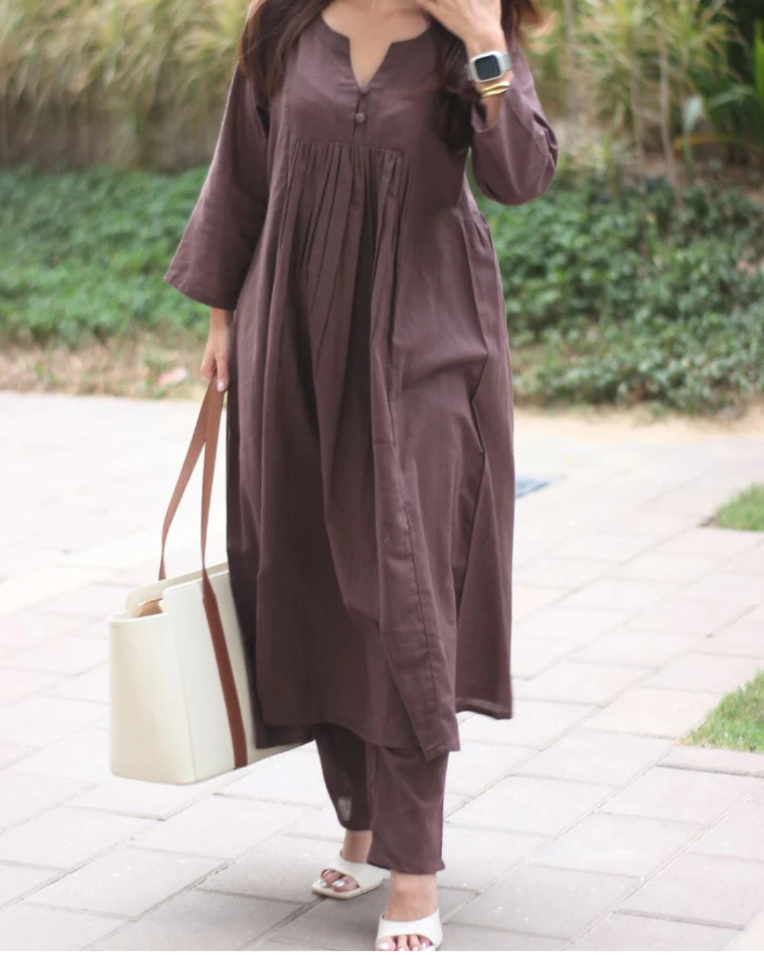 Elegant Brown A-Line Kurta with Matching Pants – Cotton Comfort Wear