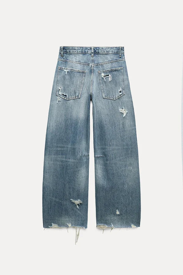 TRF BAGGY FRAYED MID-RISE JEANS