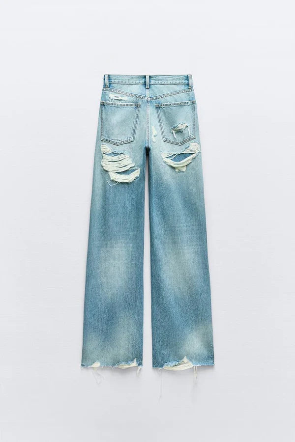 2026 Highwaist Ripped straight fit jeans