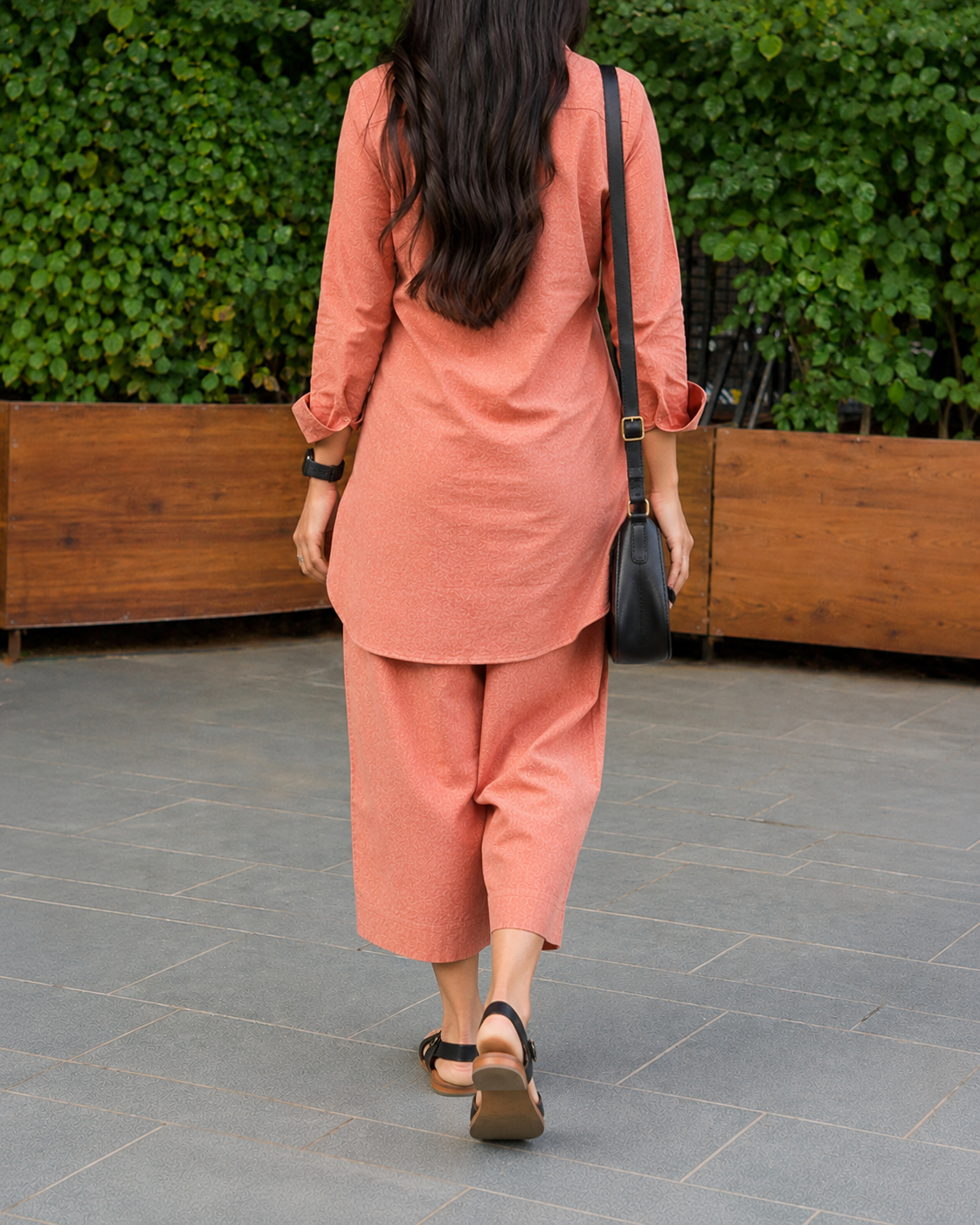 Peach Textured Shirt & Wide-Leg Co-ord Set for Women