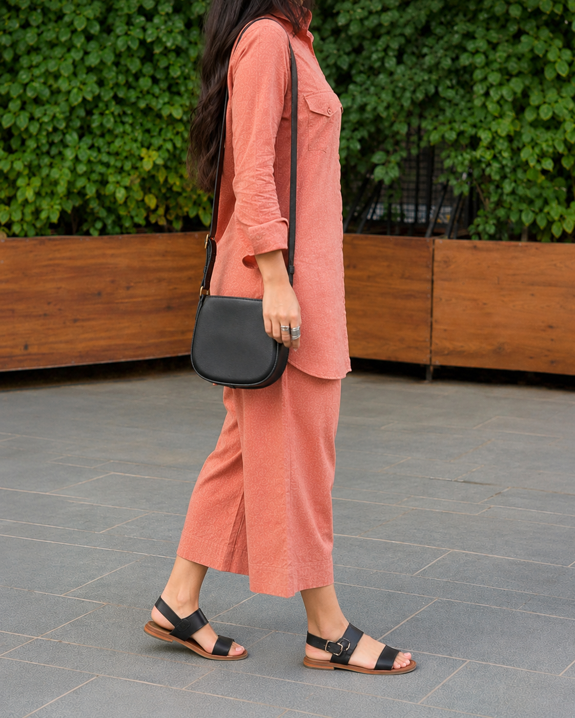 Peach Textured Shirt & Wide-Leg Co-ord Set for Women