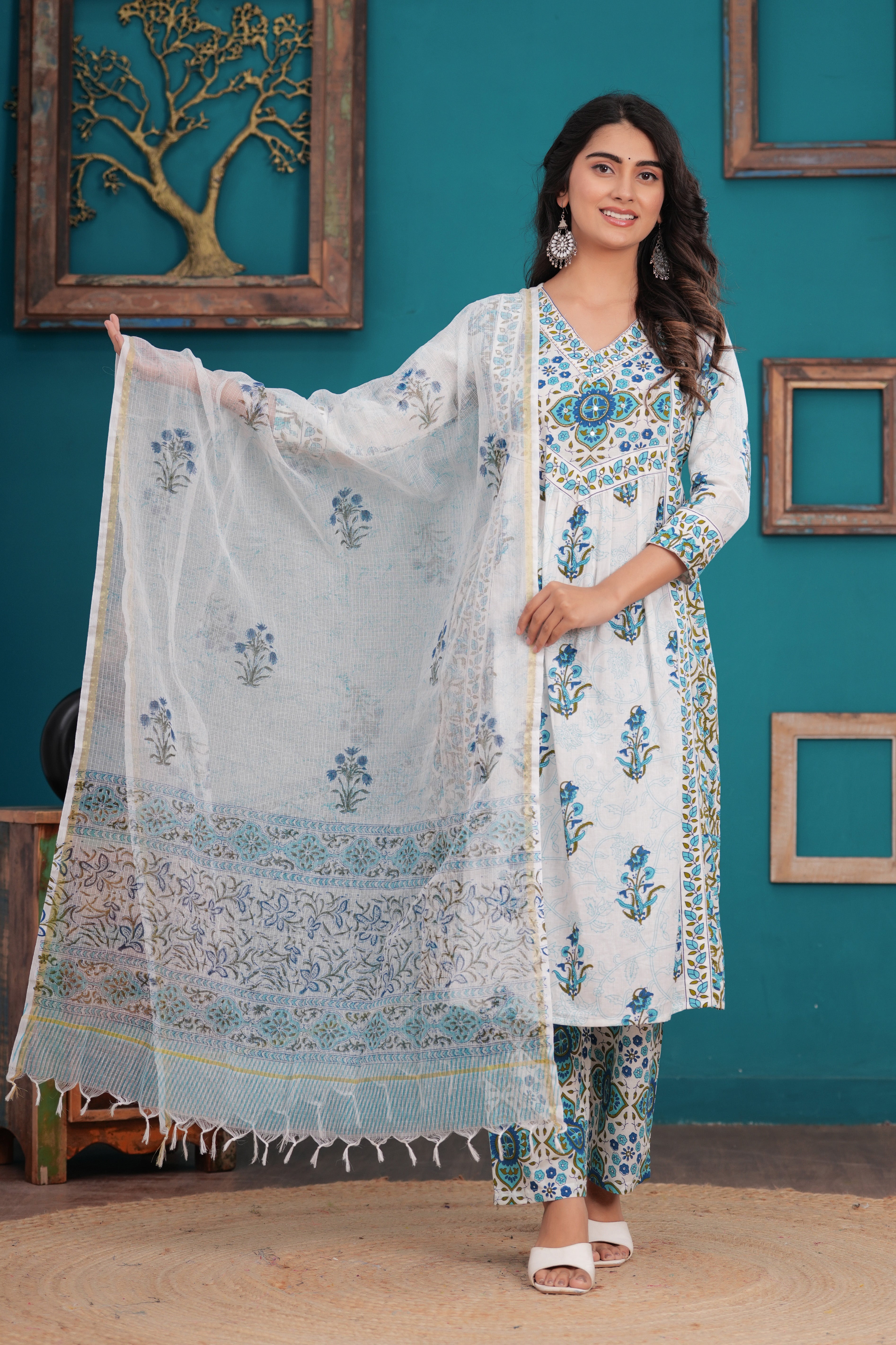 Women Pure Cotton Kurta Pant Dupatta Set