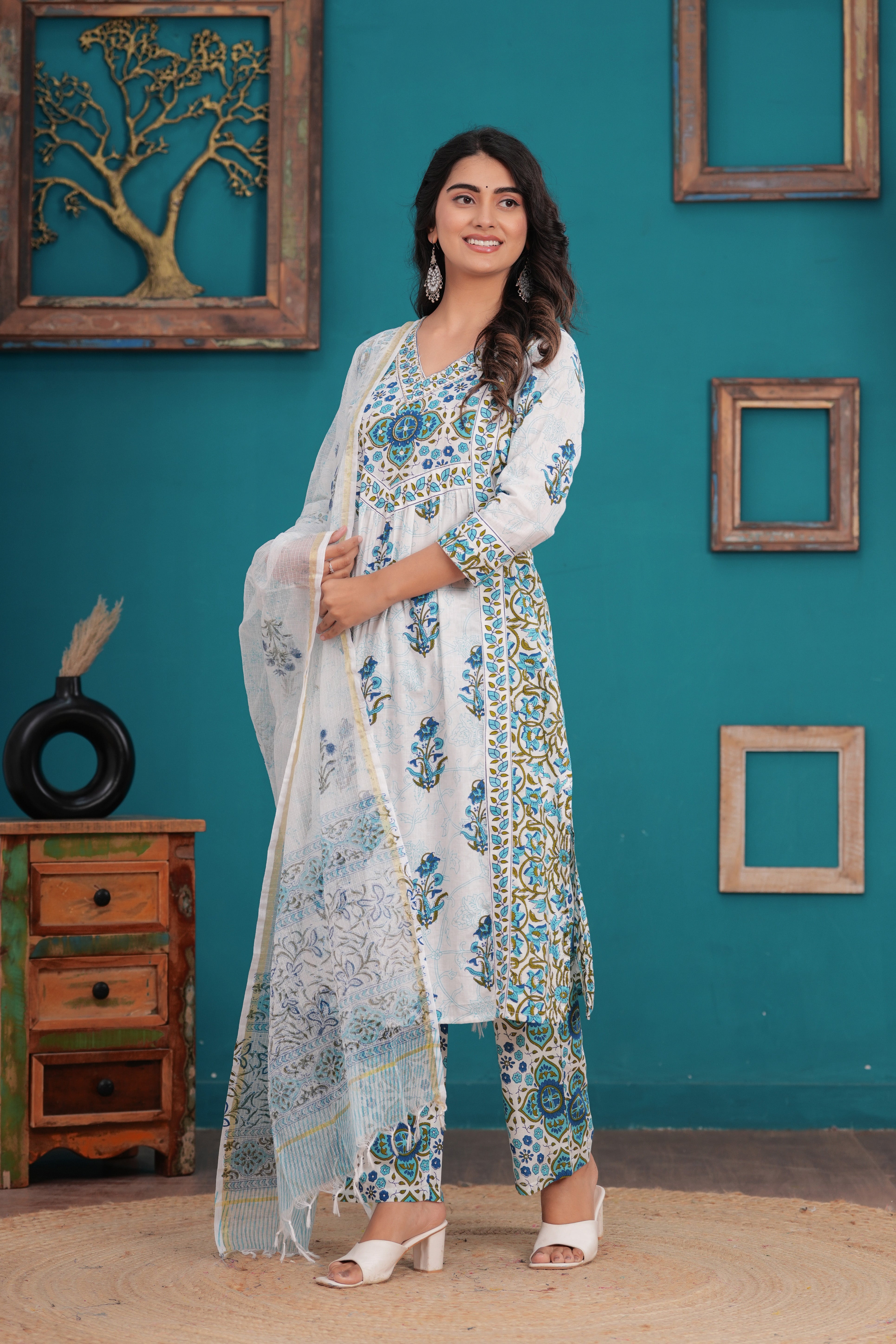 Women Pure Cotton Kurta Pant Dupatta Set