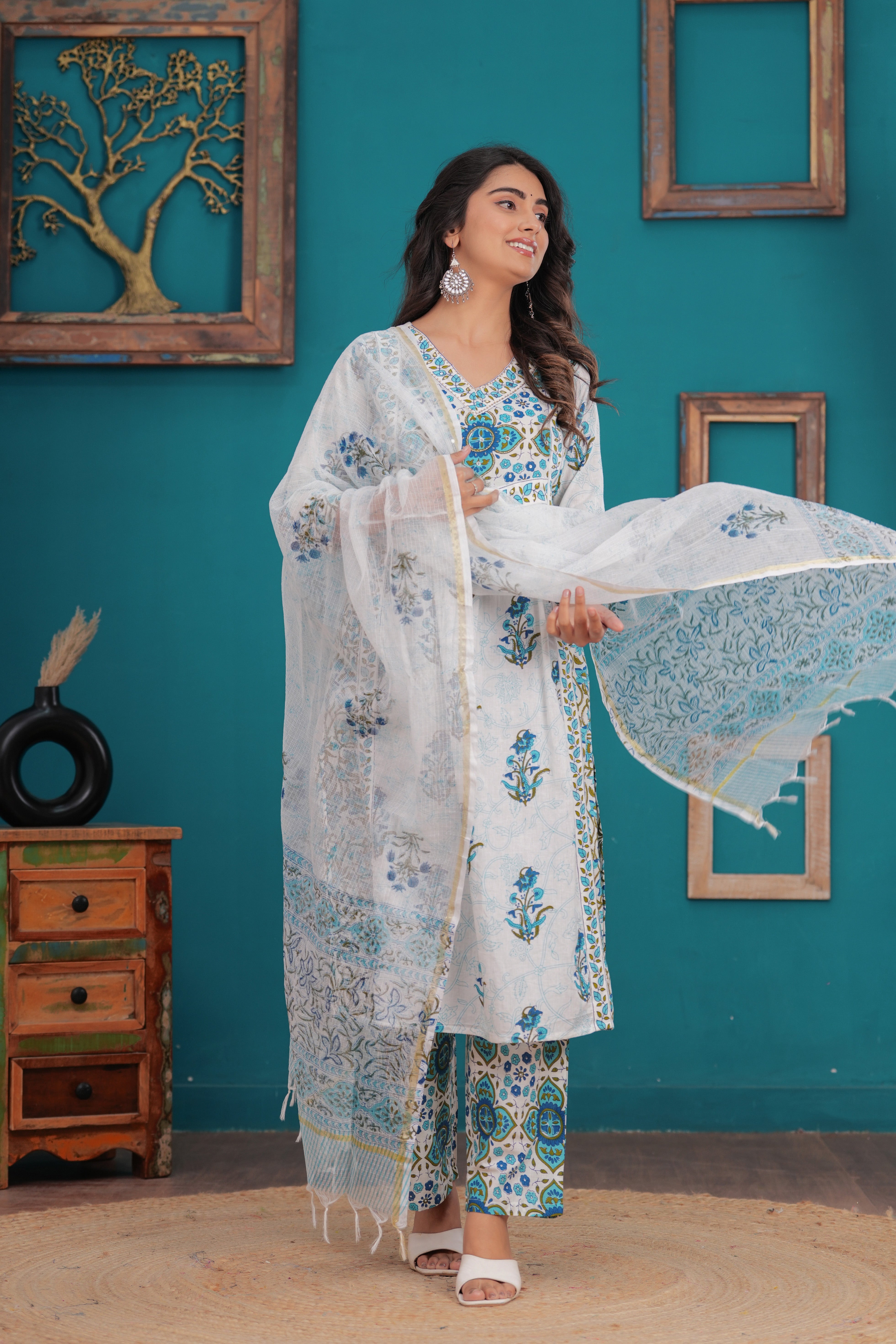 Women Pure Cotton Kurta Pant Dupatta Set