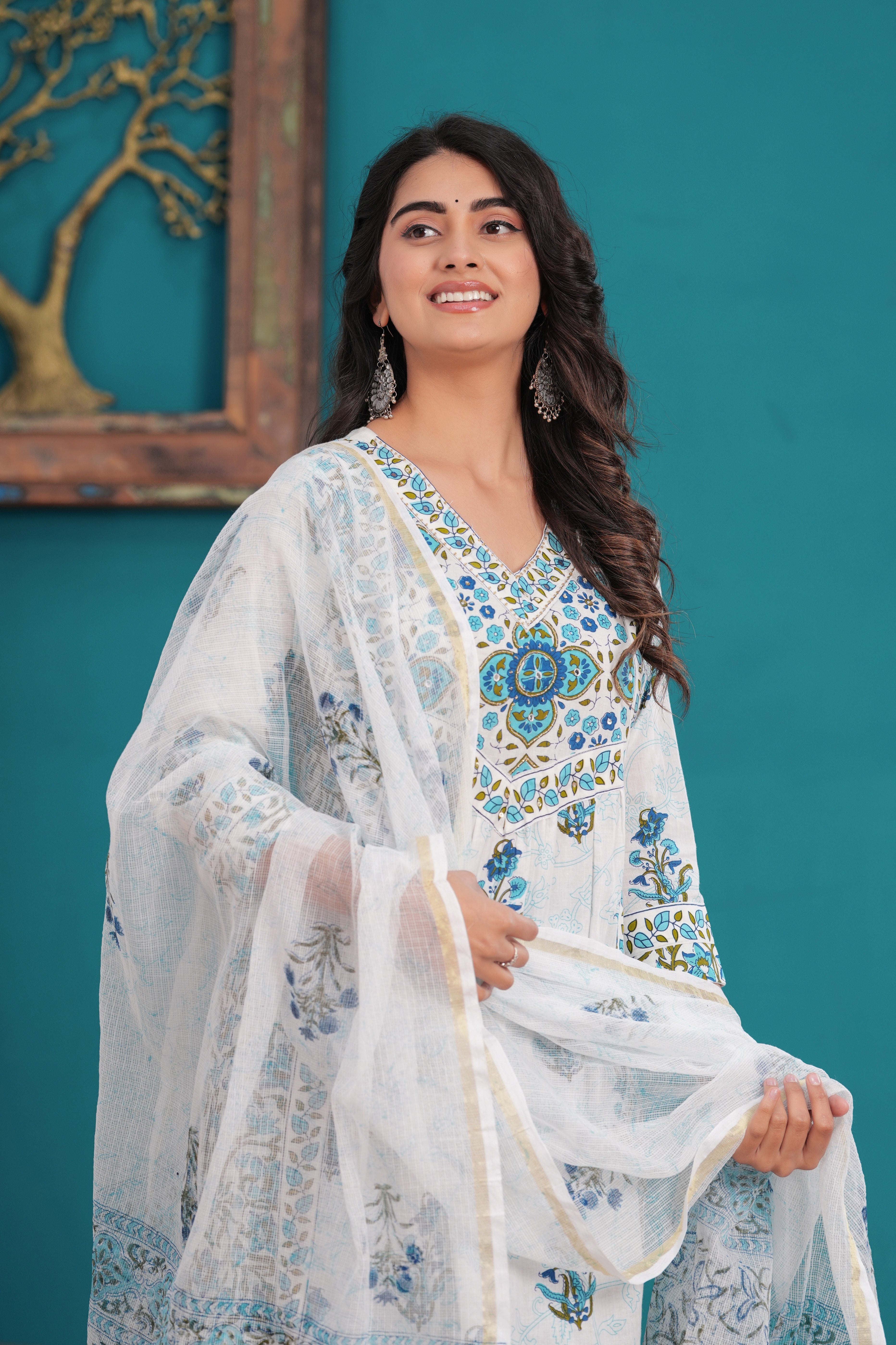 Women Pure Cotton Kurta Pant Dupatta Set