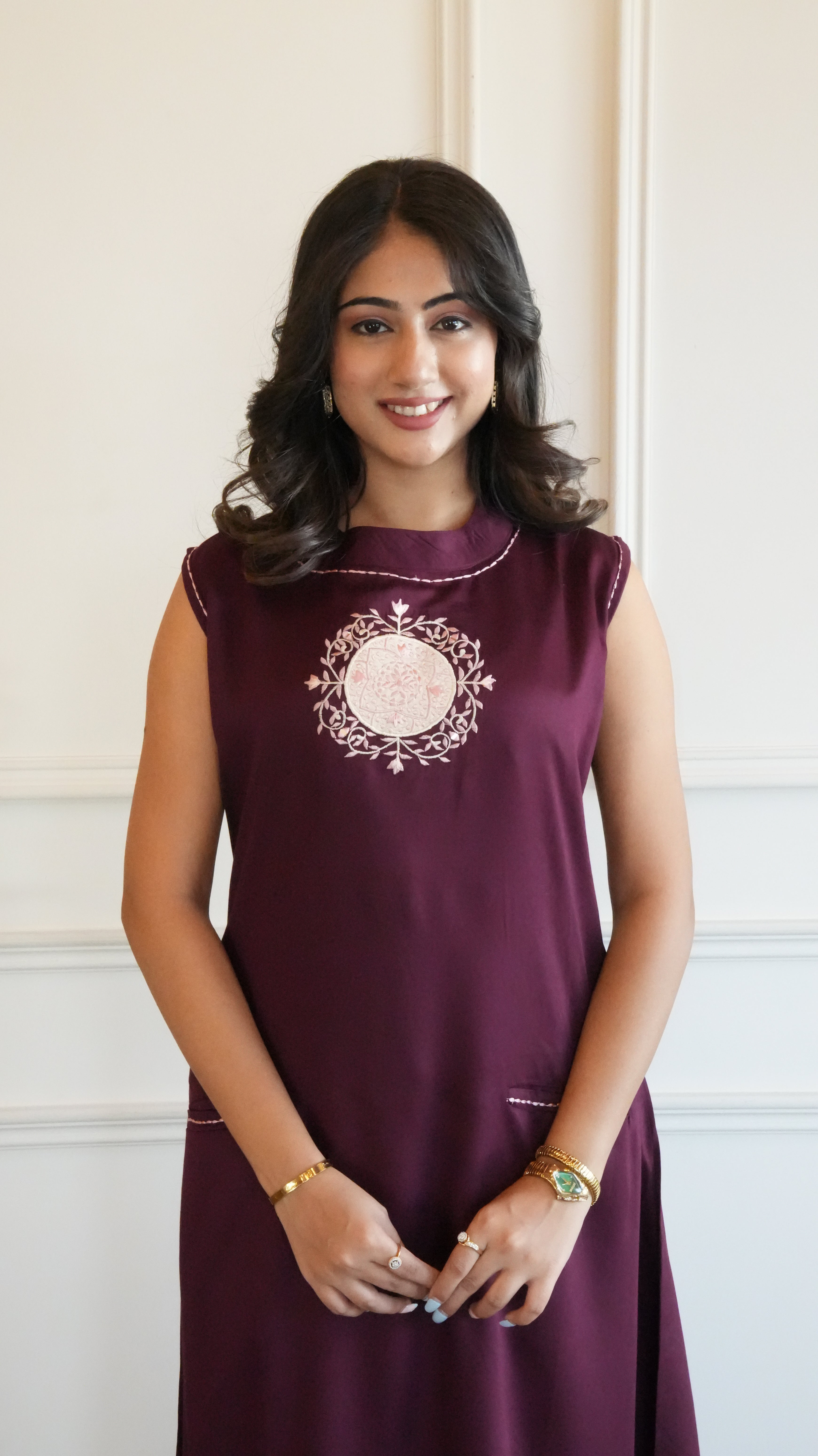 Women Wine Solid A-Line Kurta