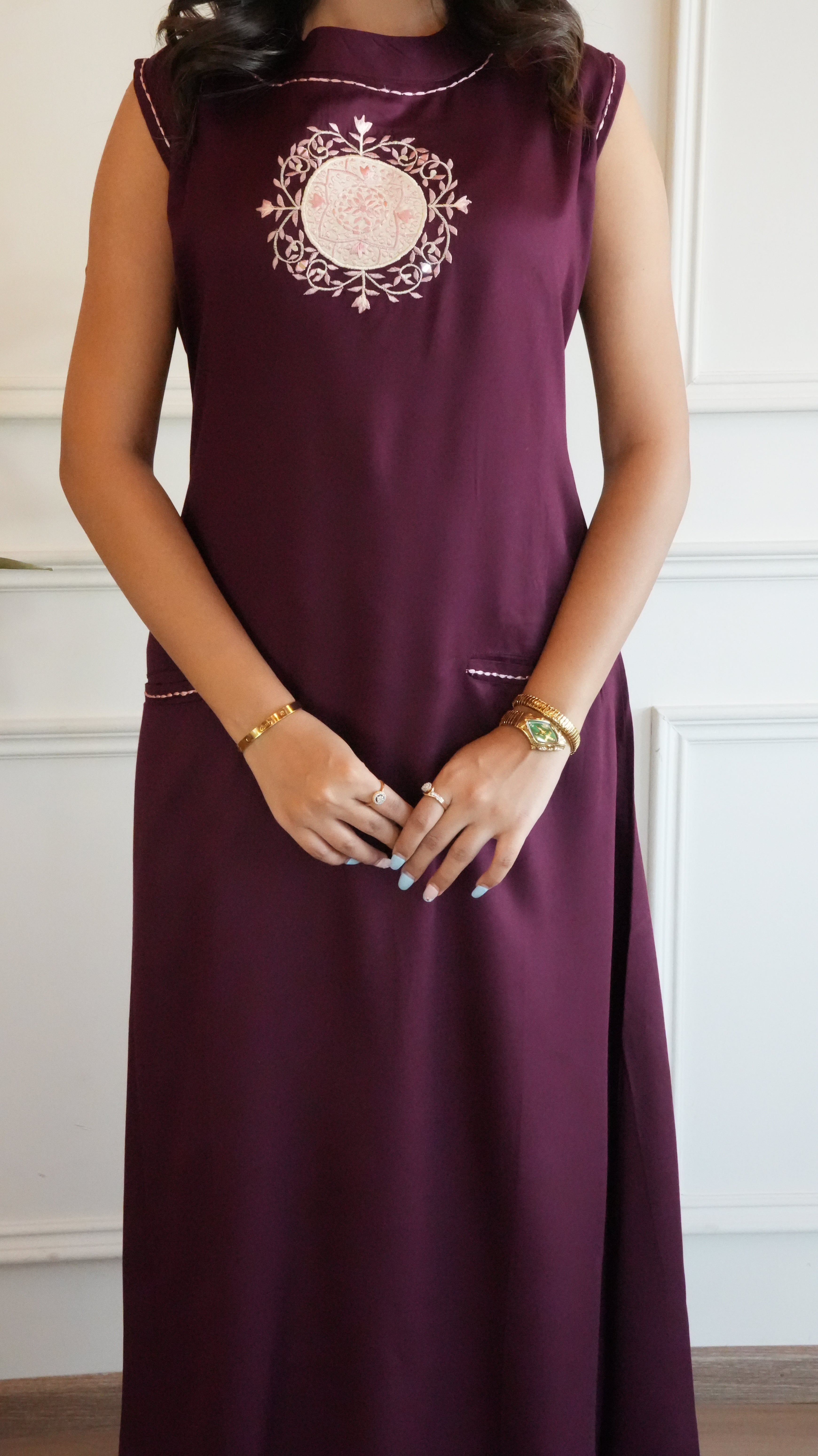 Women Wine Solid A-Line Kurta