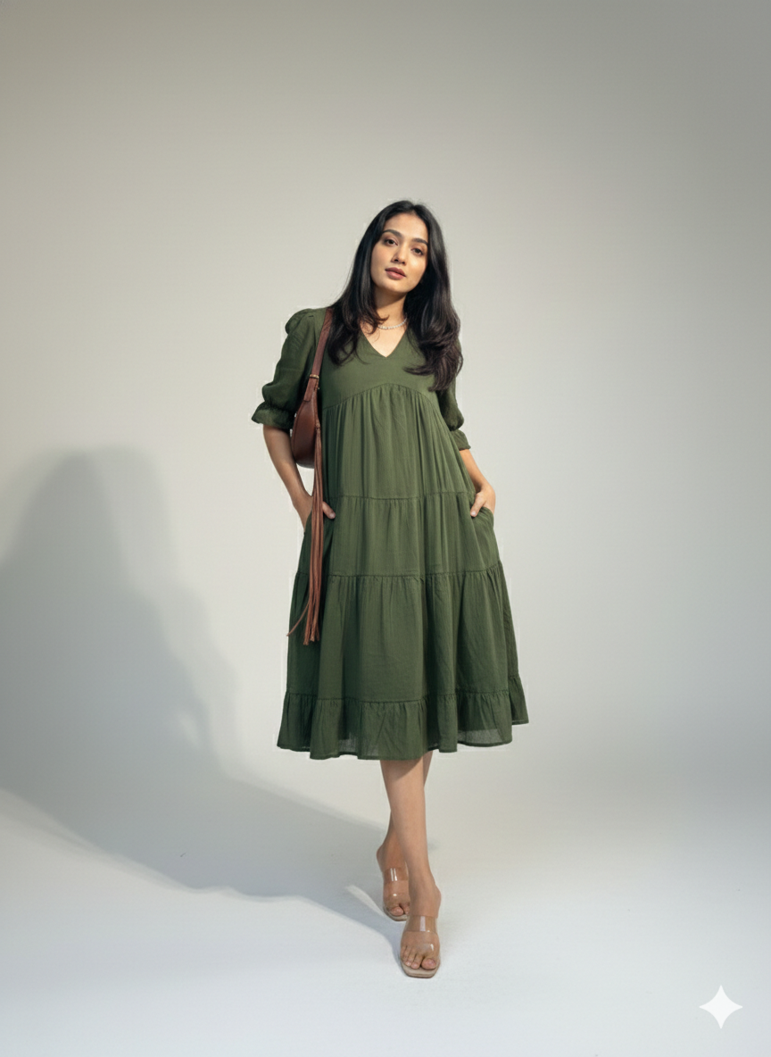 Olive Green Fairytale MIDI Dress