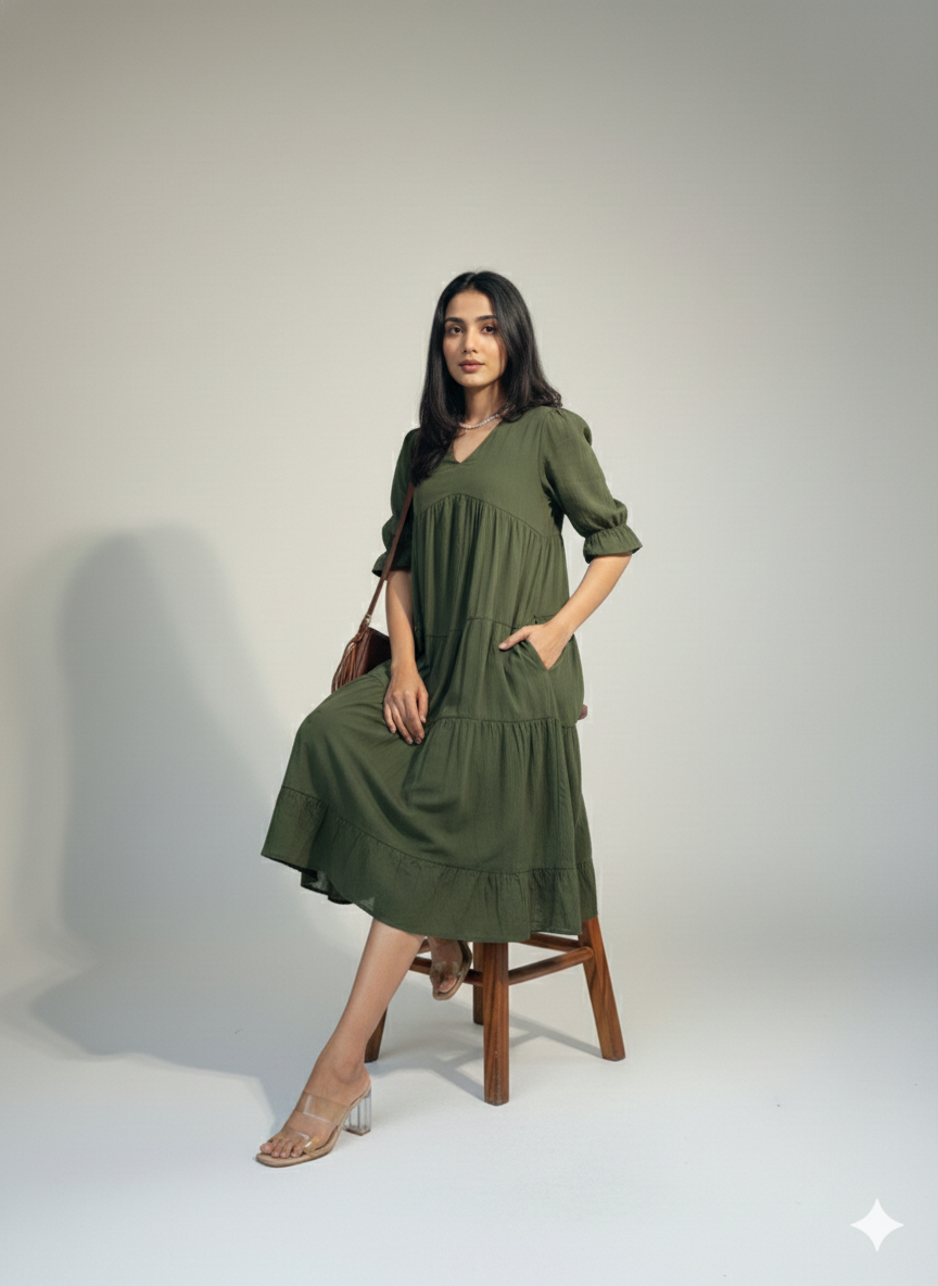 Olive Green Fairytale MIDI Dress