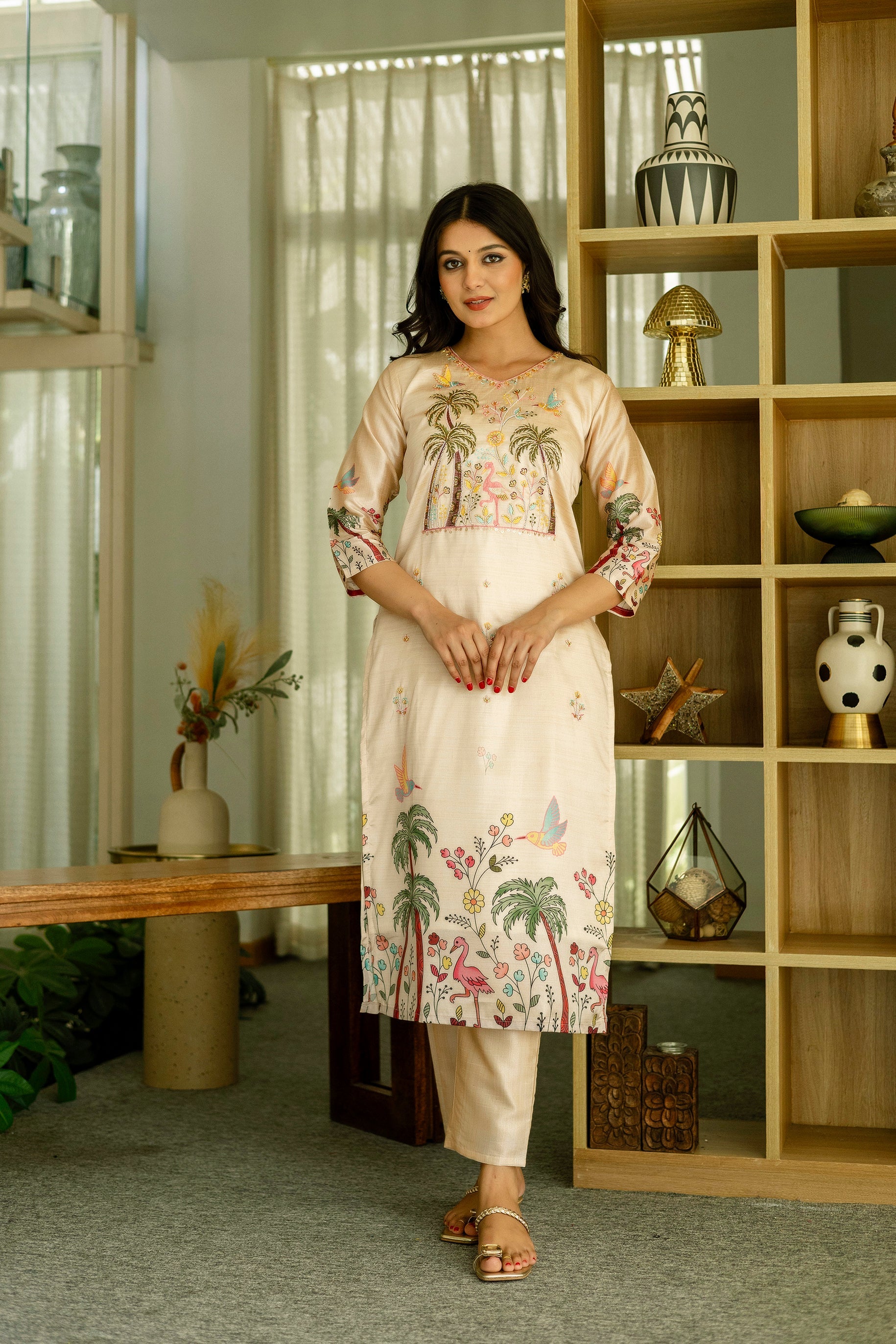 Elegant Cream Printed Kurta Pant Set with Designer Dupatta for Women