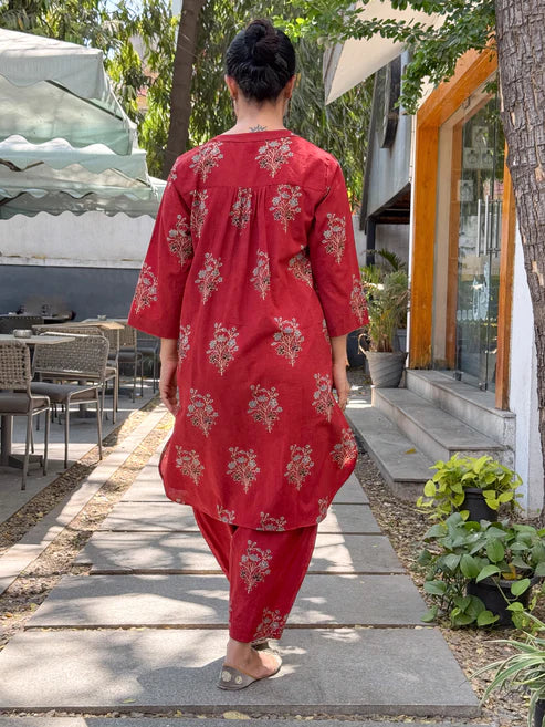 Cotton Handblock Printed Natural Dyed Ajrakh Co-ord Set.