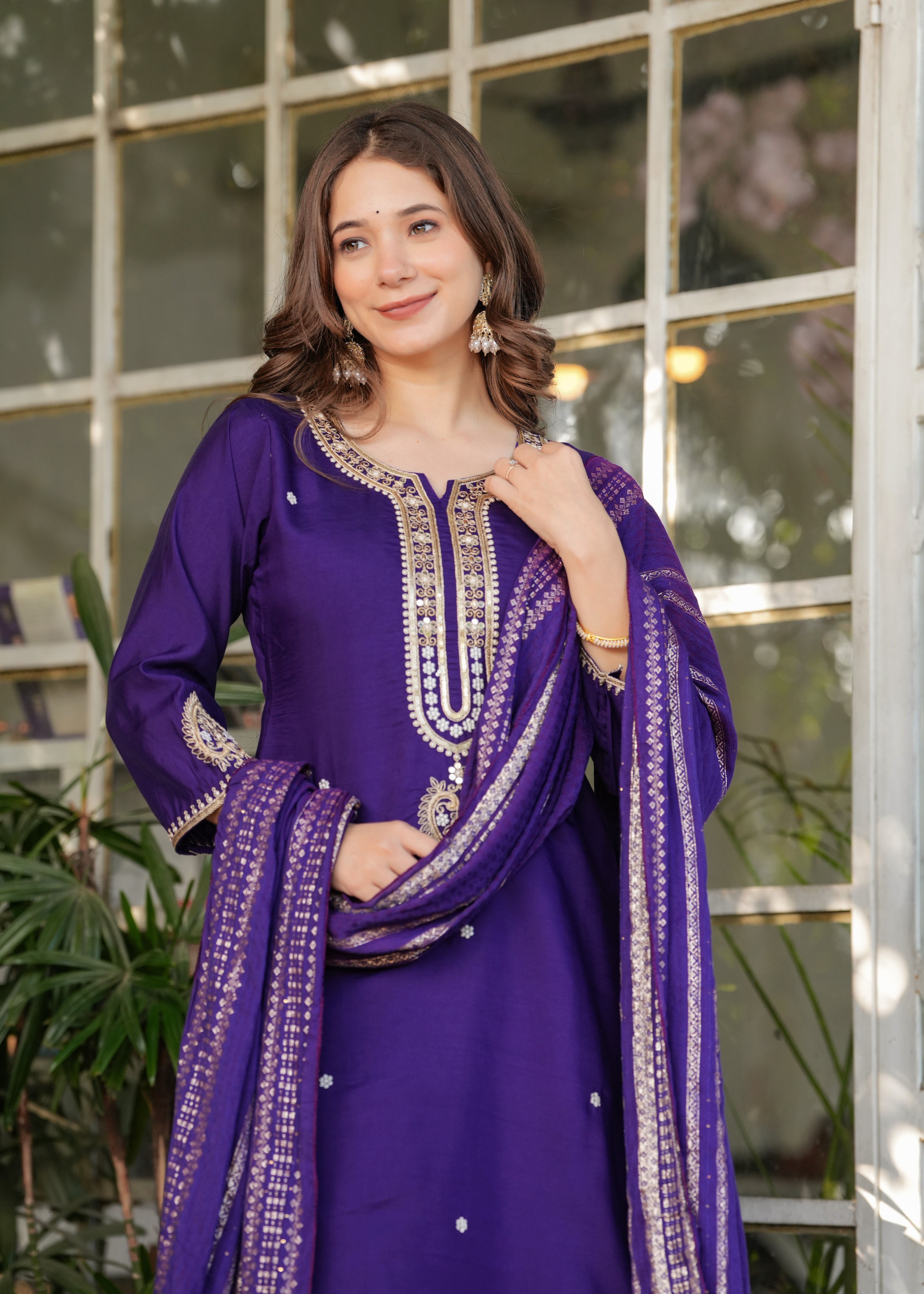 Elegant Purple Embroidered Kurta Pant Set with Designer Dupatta for Women
