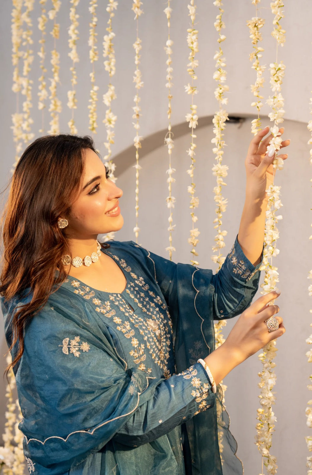 Elegant Blue  Embroidered Anarkali Kurta Set with Dupatta for Women