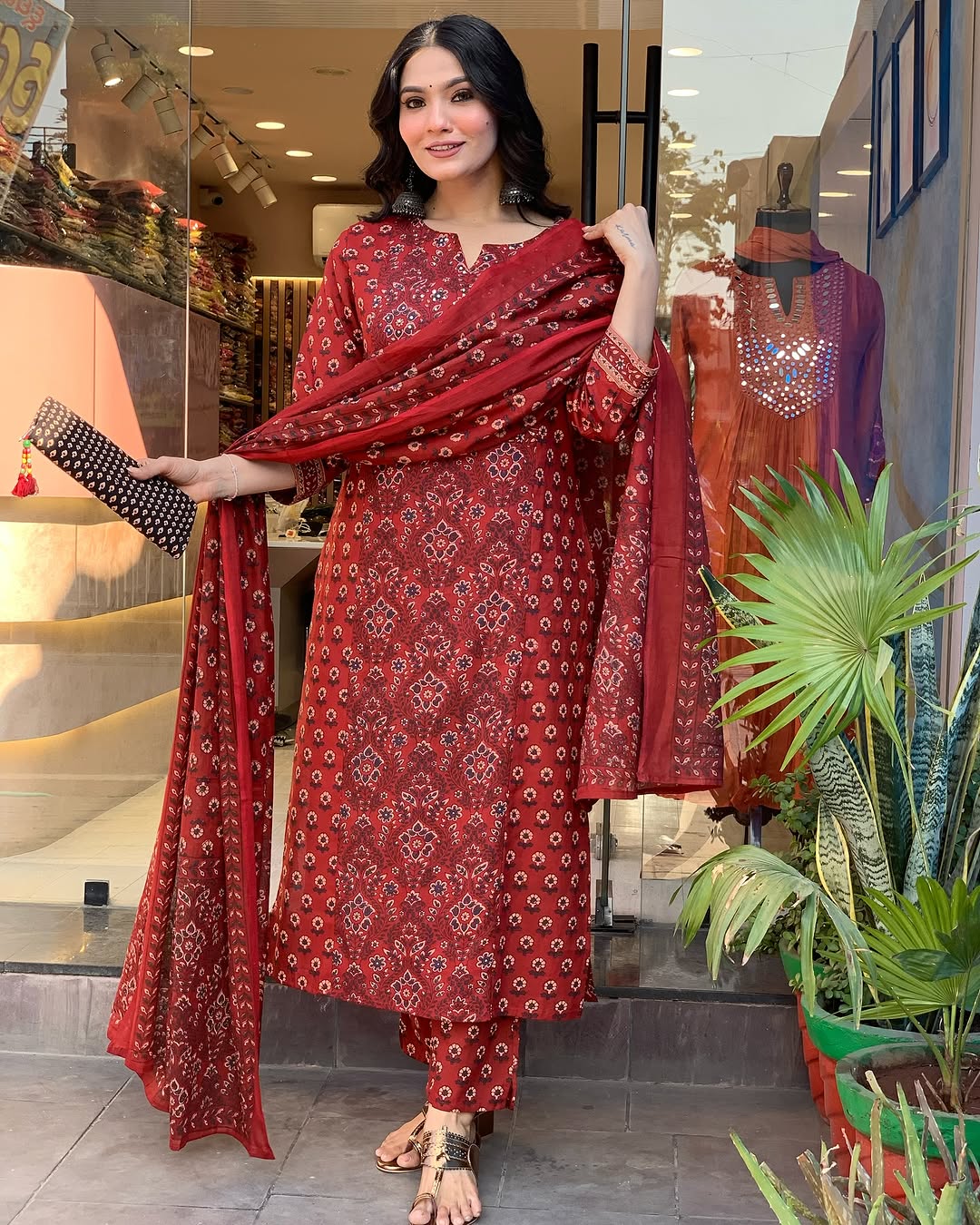 Red Maroon Voluminous Suit Set