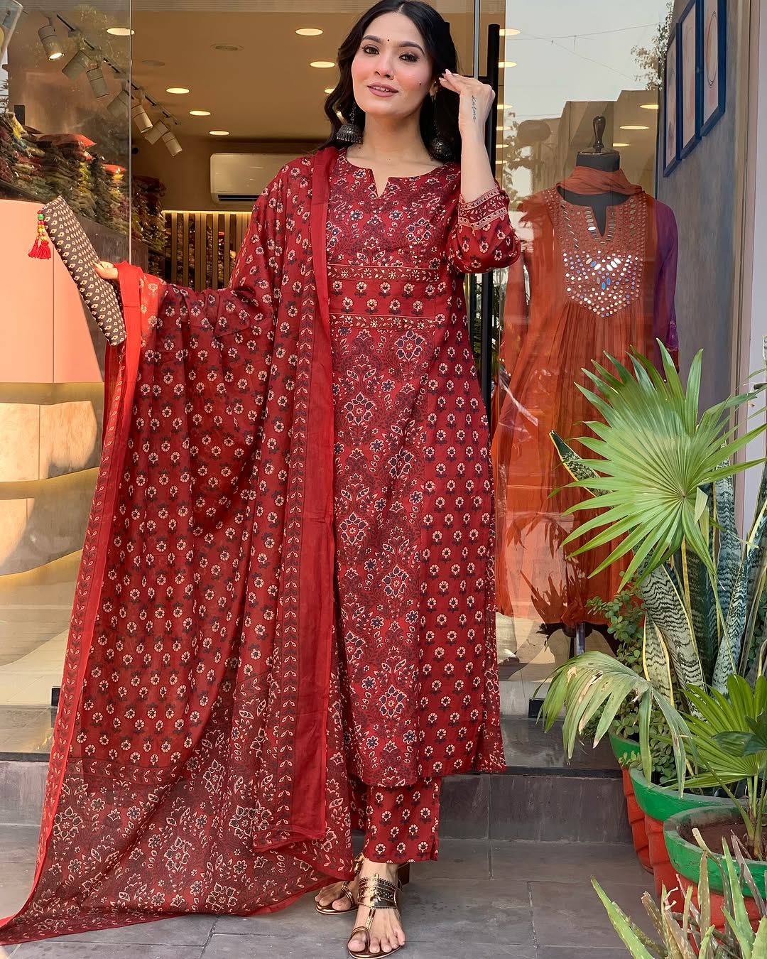 Red Maroon Voluminous Suit Set