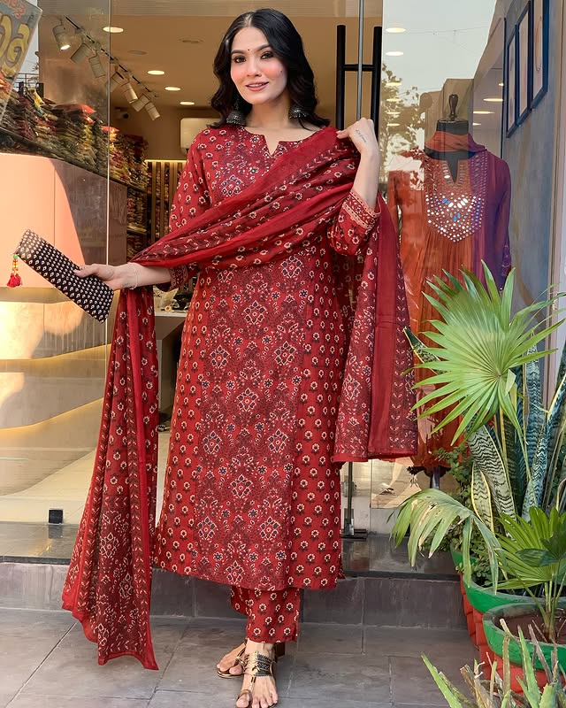 Red Maroon Voluminous Suit Set