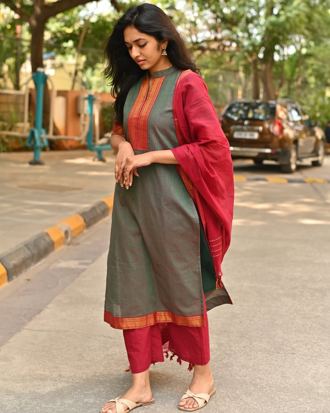 Improbable Kanchi Cotton Suit Set With Jaquard Dupatta