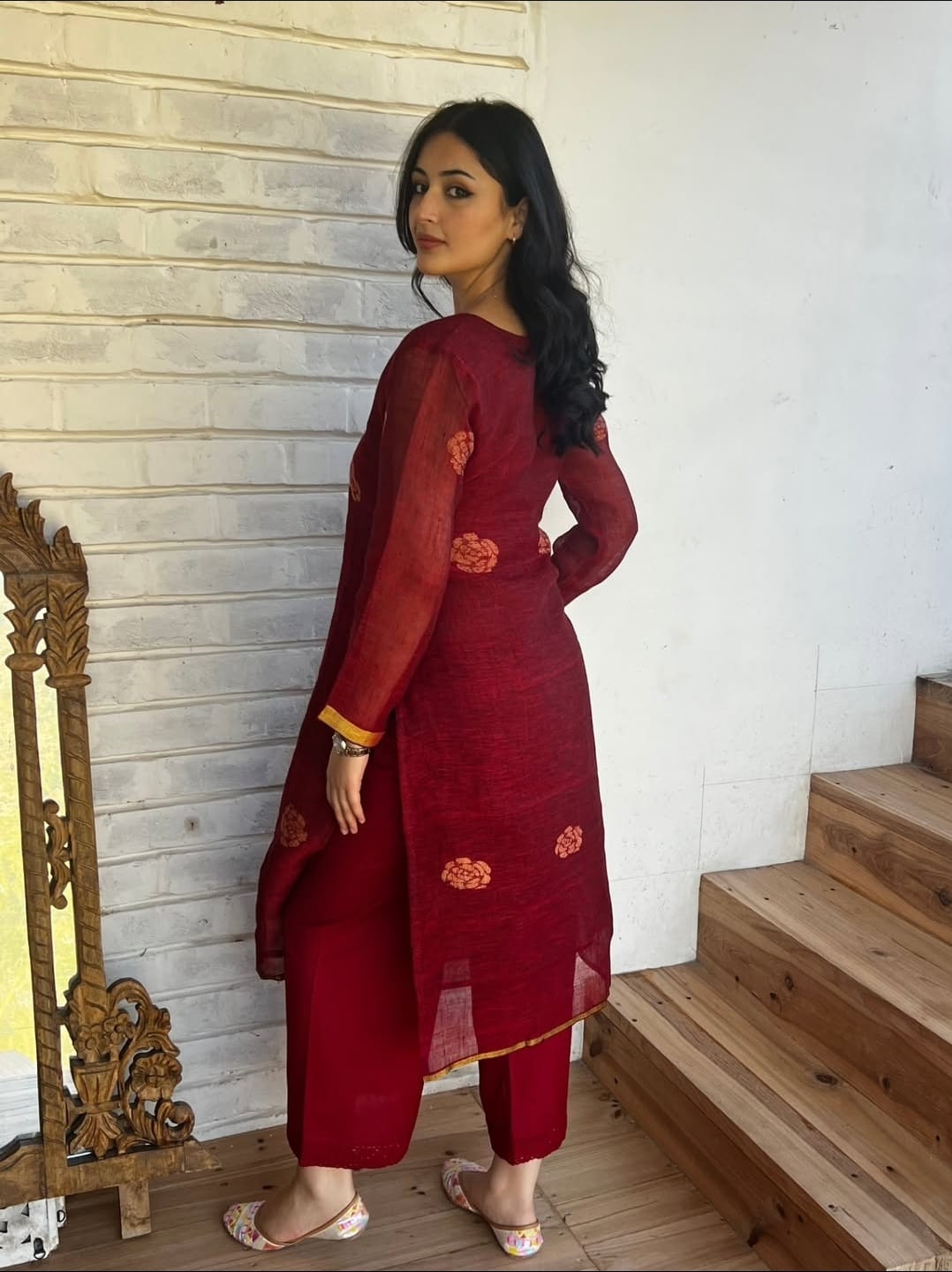 Maroon Kurta Set with Handwoven Border  kurta set