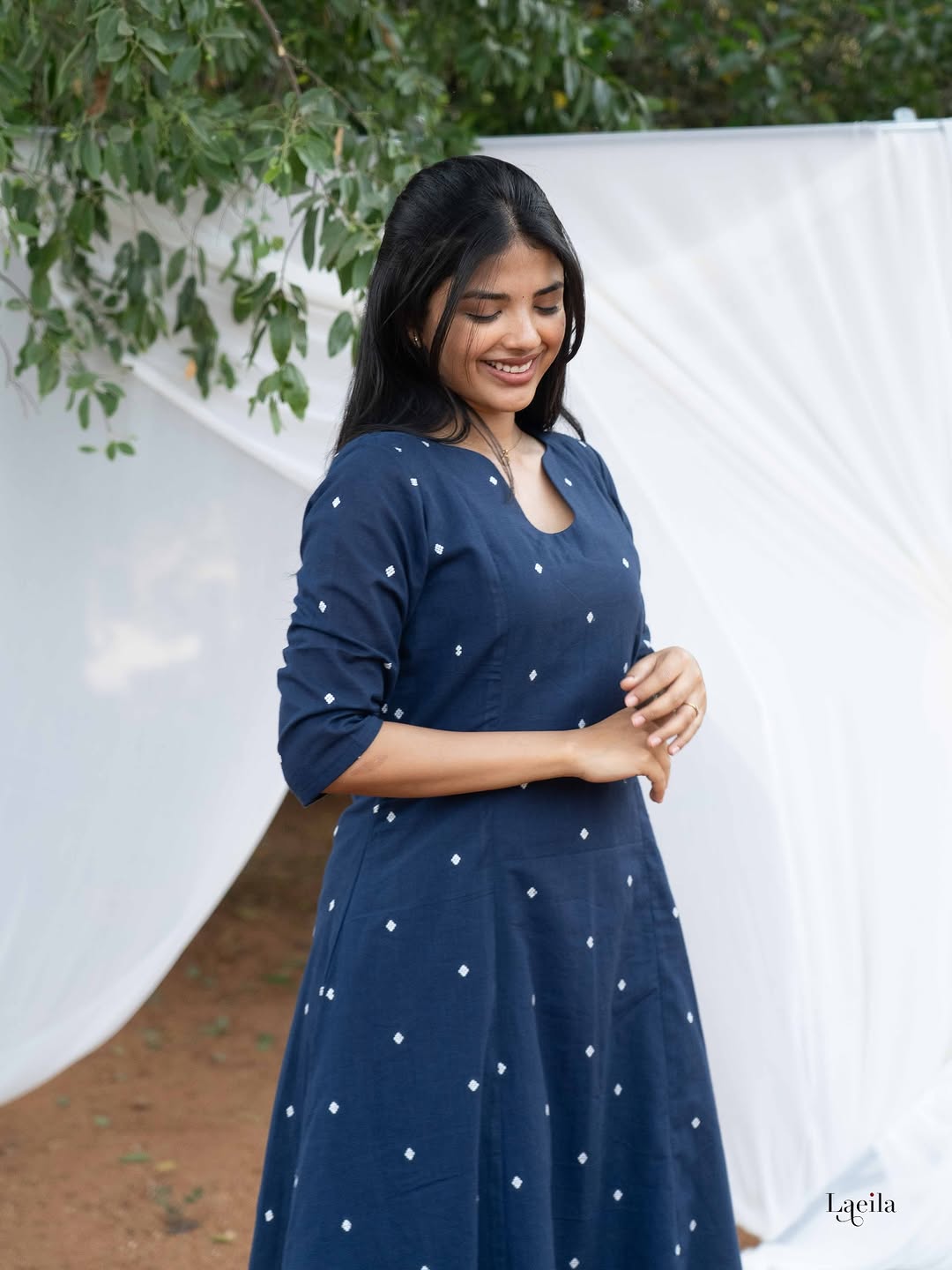 Elegant Navy Blue Embroidered Flared Kurta Pant Set for Women