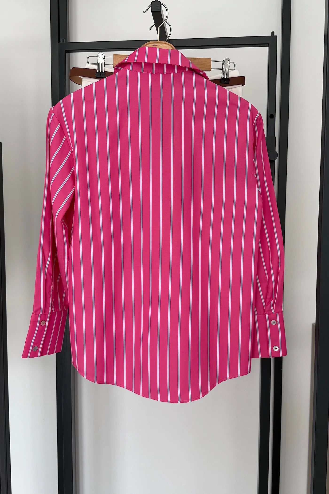 Oversize Striped Basic Shirt Pink