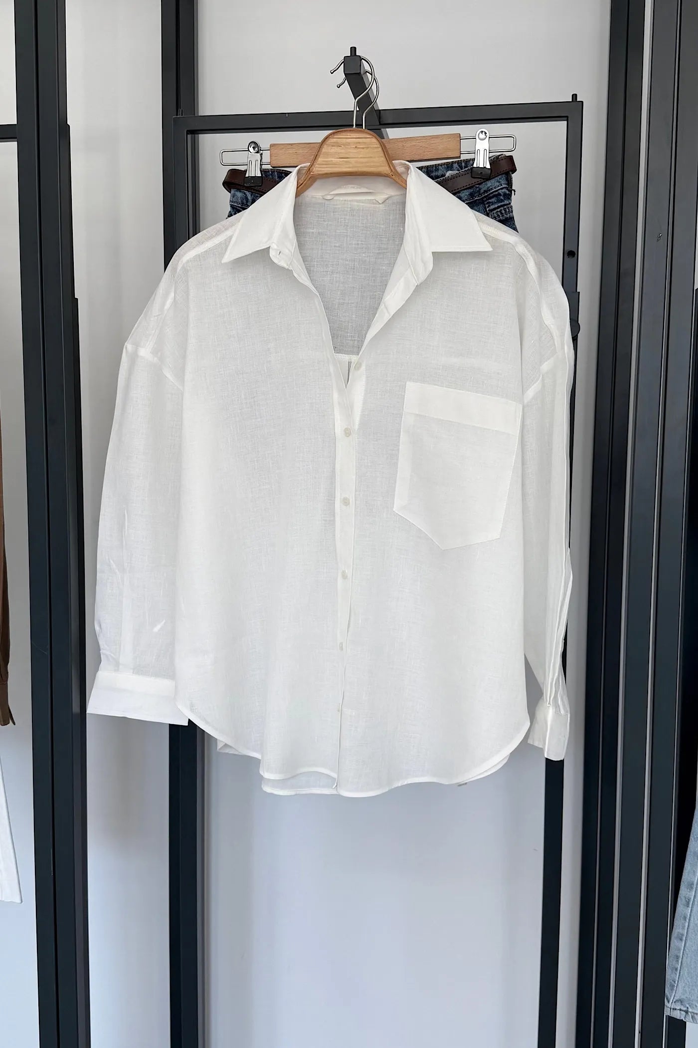 Pocketed Oversized Cotton Shirt White