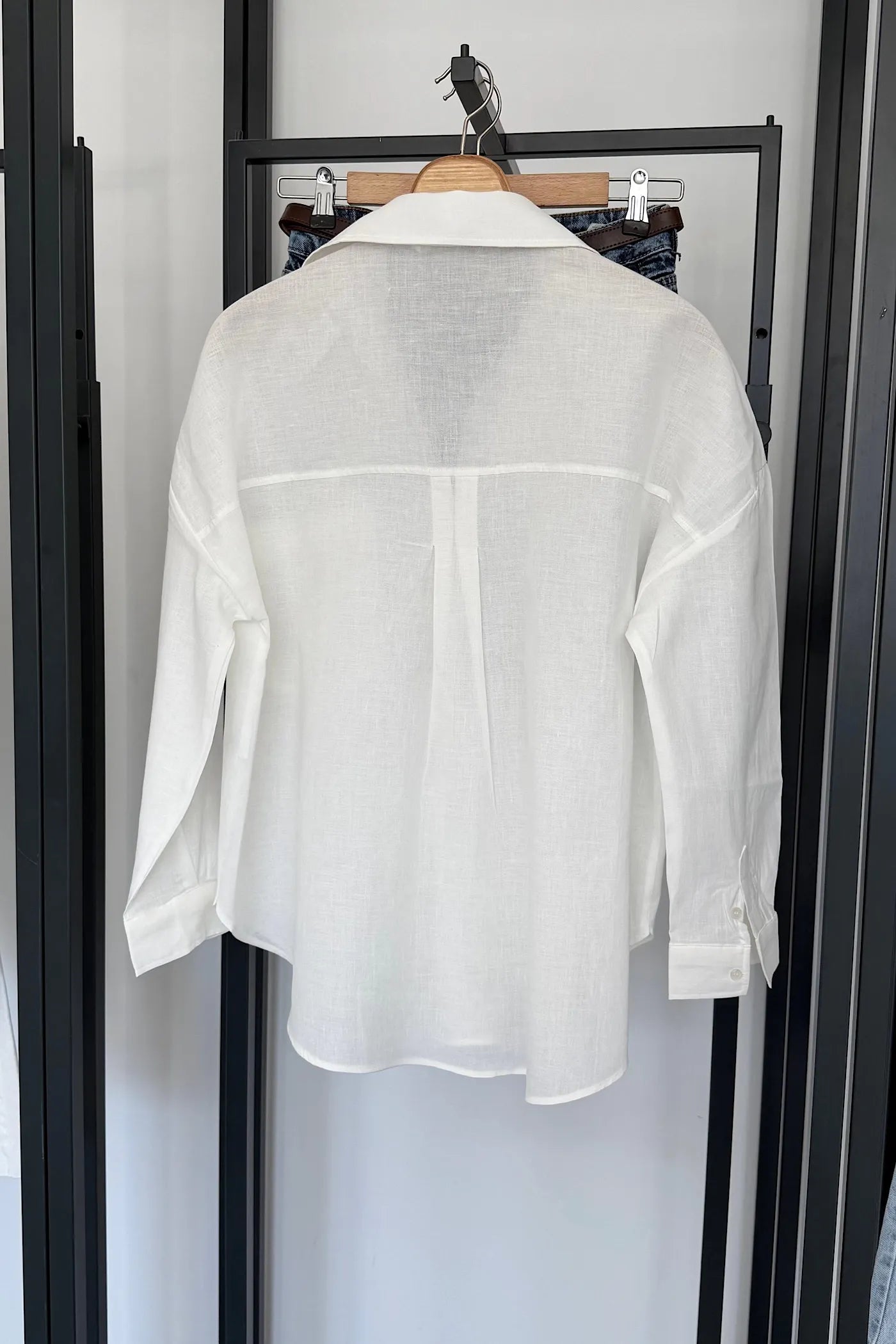 Pocketed Oversized Cotton Shirt White
