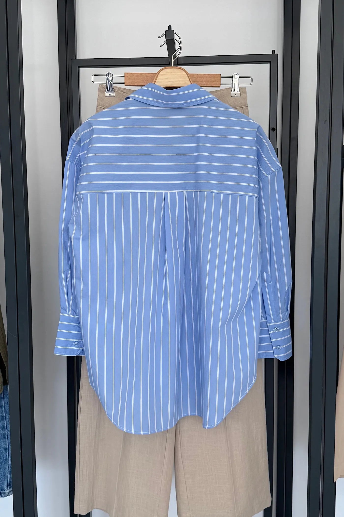 Striped Oversize Poplin Shirt Blue