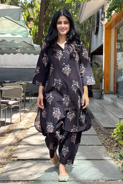Cotton Handblock Printed Natural Dyed Ajrakh Co-ord Set.