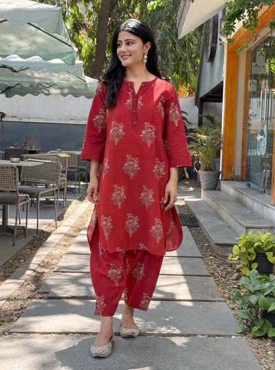 Cotton Handblock Printed Natural Dyed Ajrakh Co-ord Set.