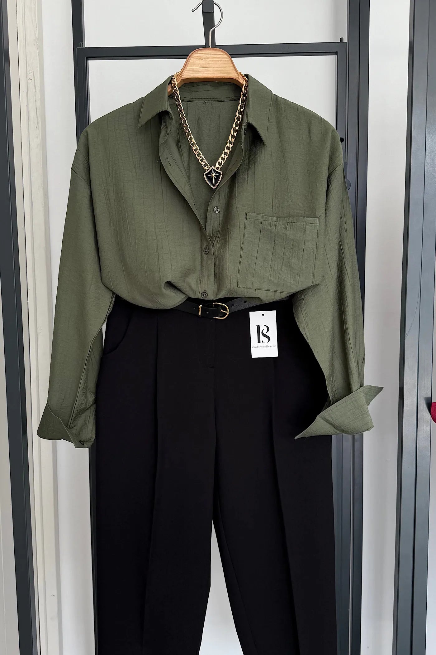 Wrinkle-Textured Shirt Olive