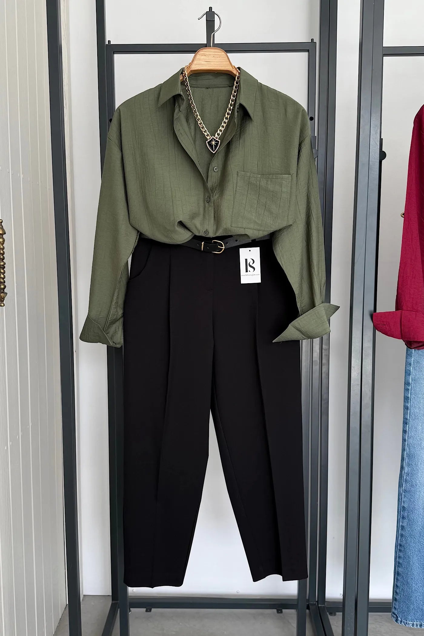 Wrinkle-Textured Shirt Olive