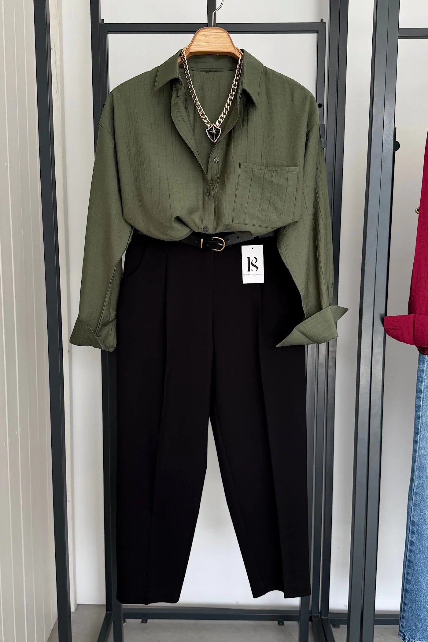 Wrinkle-Textured Shirt Olive