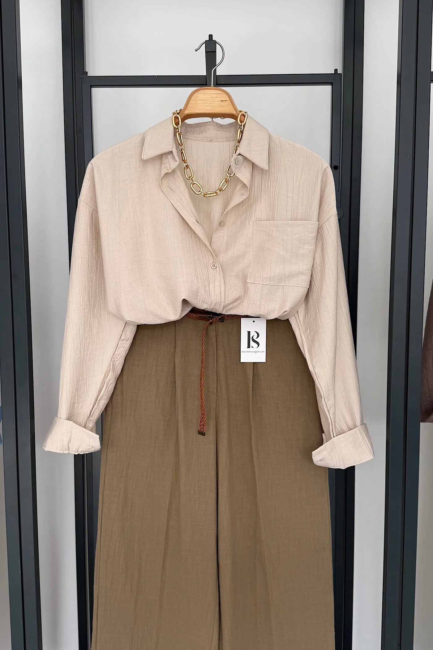 Wrinkle-Textured Shirt Cream Stone