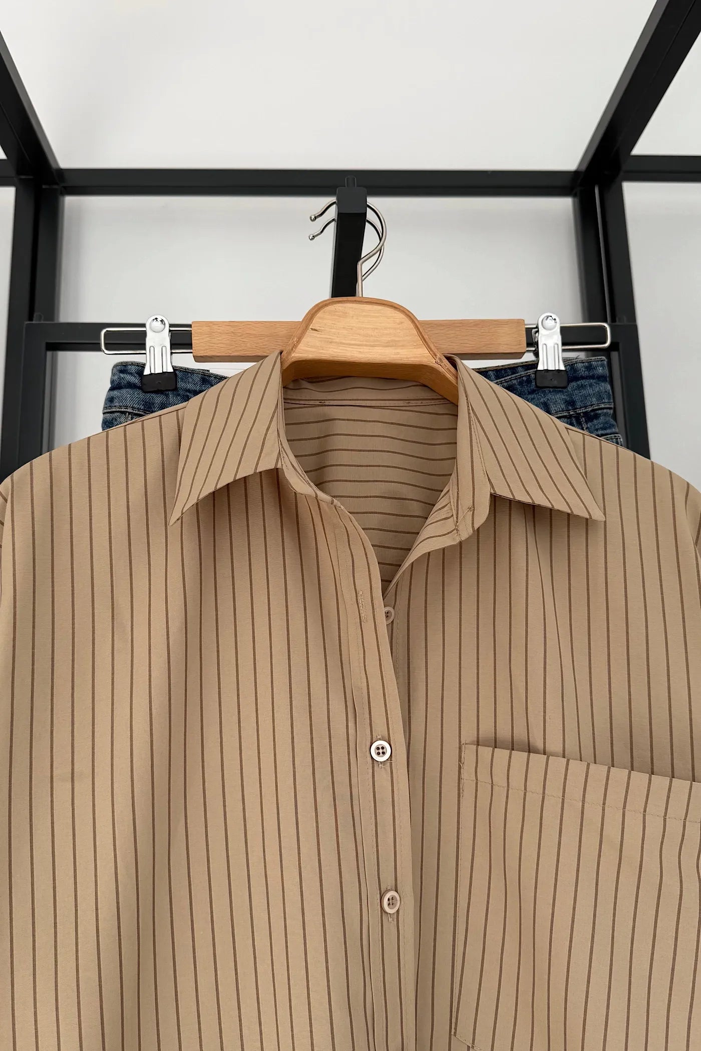 Oversize Striped Shirt Cream Khakhi