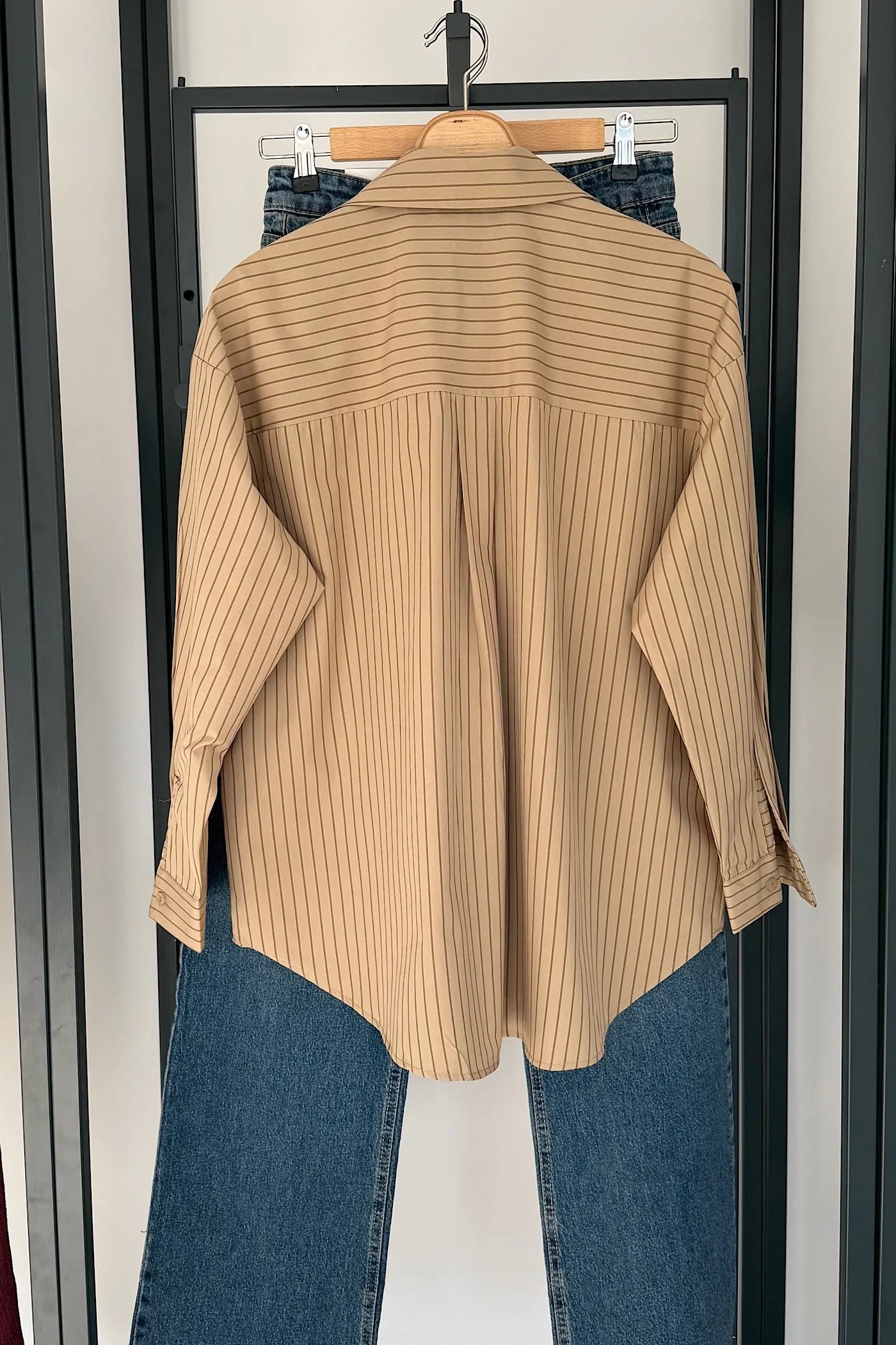 Oversize Striped Shirt Cream Khakhi