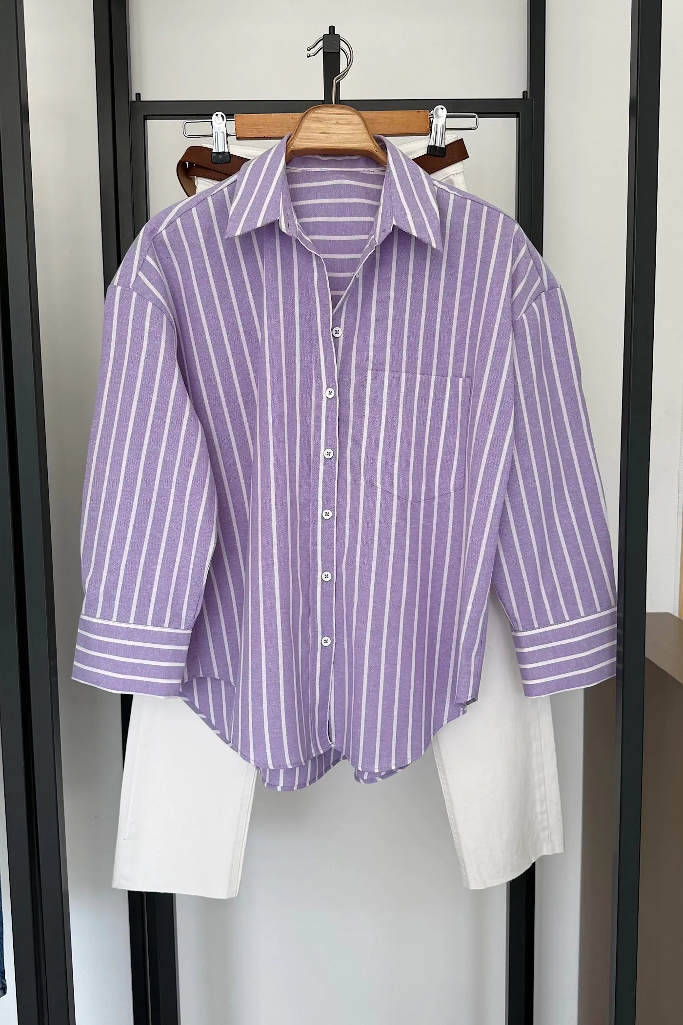 Premium Striped Shirt Violet