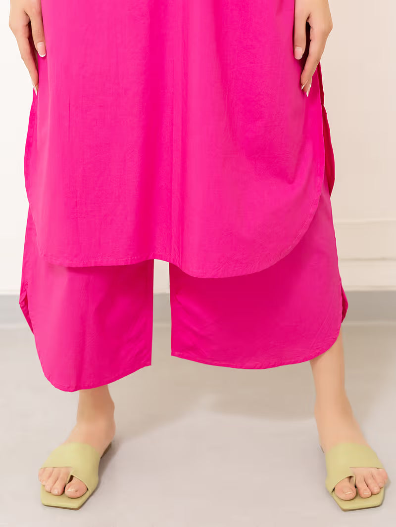 Pink Cotton Poplin Kurta with Pants- Set of 2